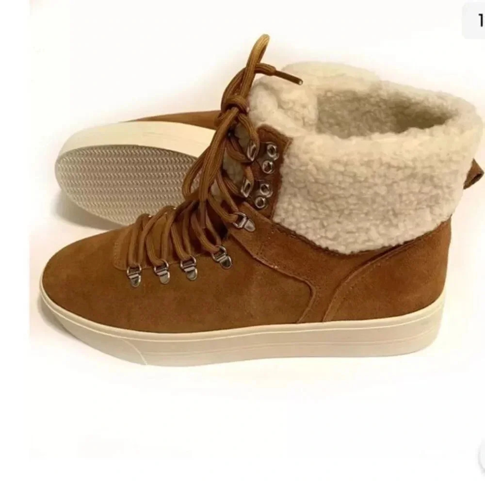 Marc Fisher Suede Leather Boots MF Darlen-M Faux Fur Ankle Boots Size